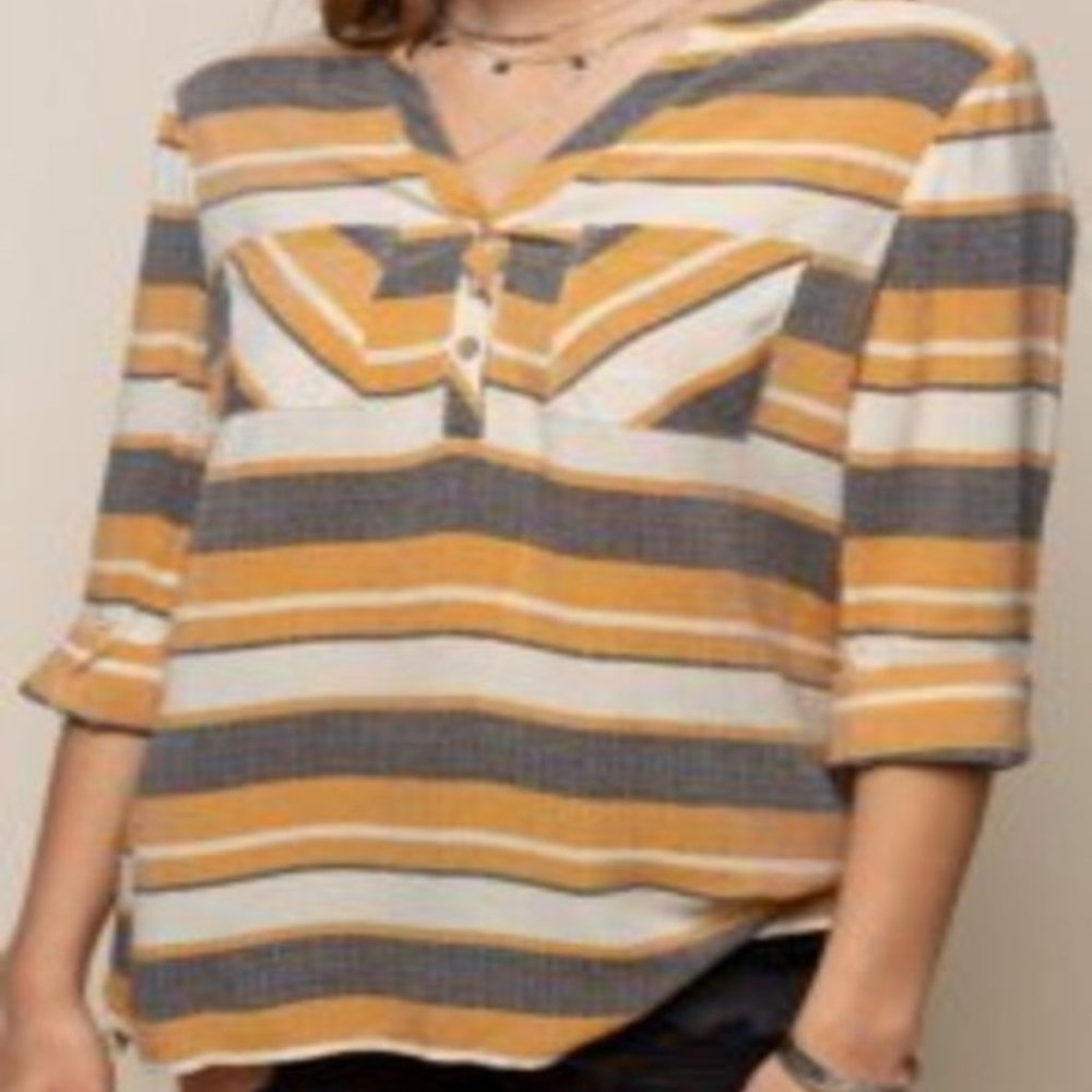 Doe & Rae Striped Henley Pocket Tunic